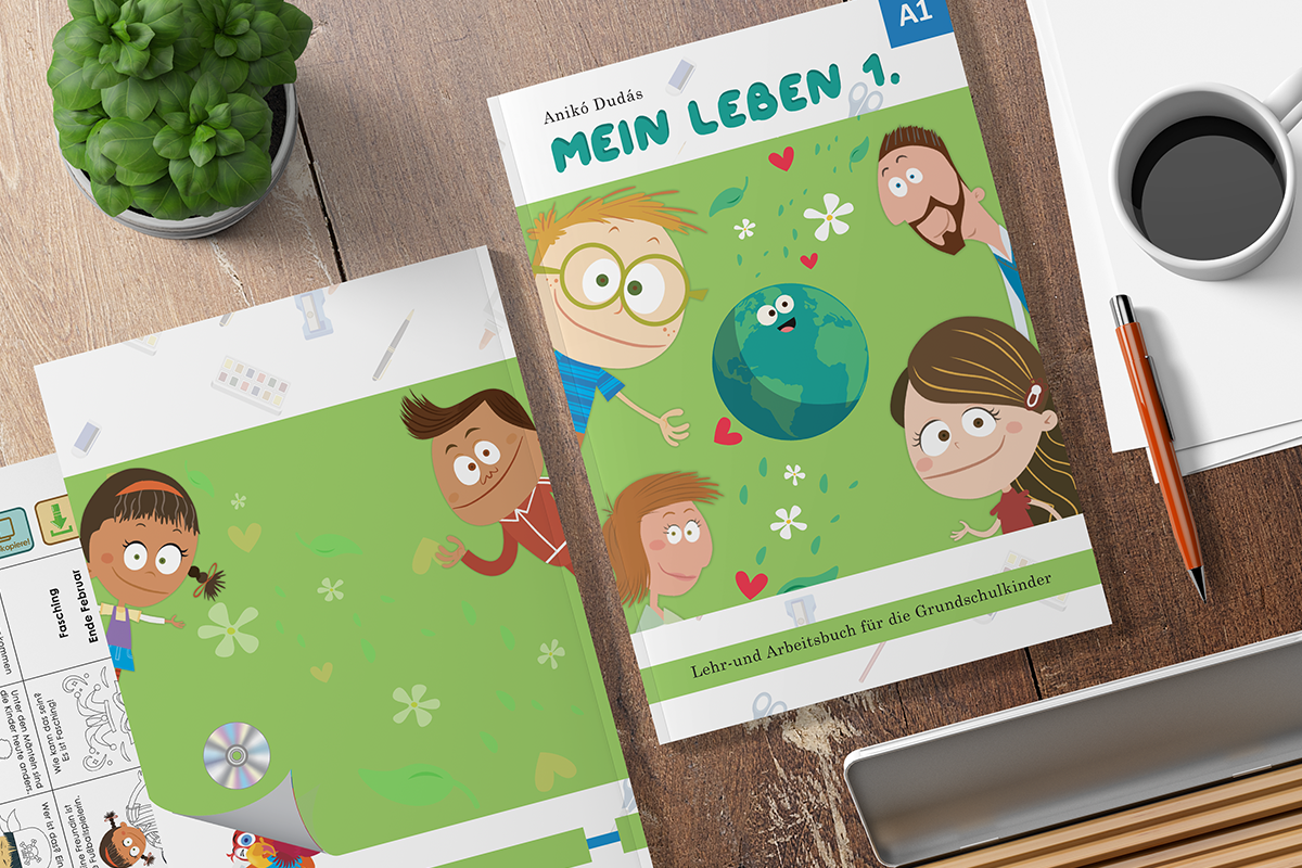 Mein Leben 1. német nyelvkönyv és munkafüzet kisiskolásoknak, illusztrált oktatási kiadvány.